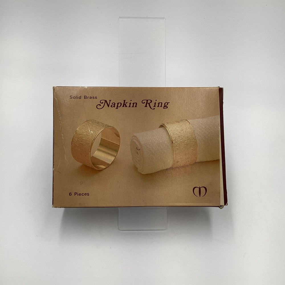 Set of 6 Solid Brass Napkin Rings Textured Gold MCM‎ Dining Table Decor